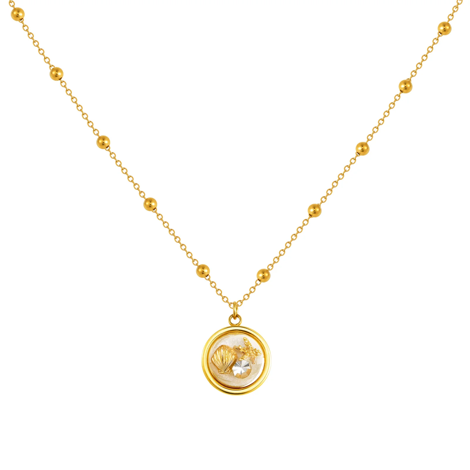 Gold Shell Charm Necklace with Crystal Pendant - Image 2