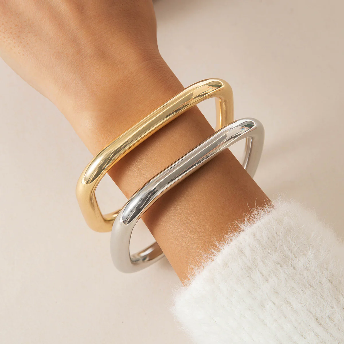 Gold & Silver Geometric Cuff Bracelet Set - Image 2