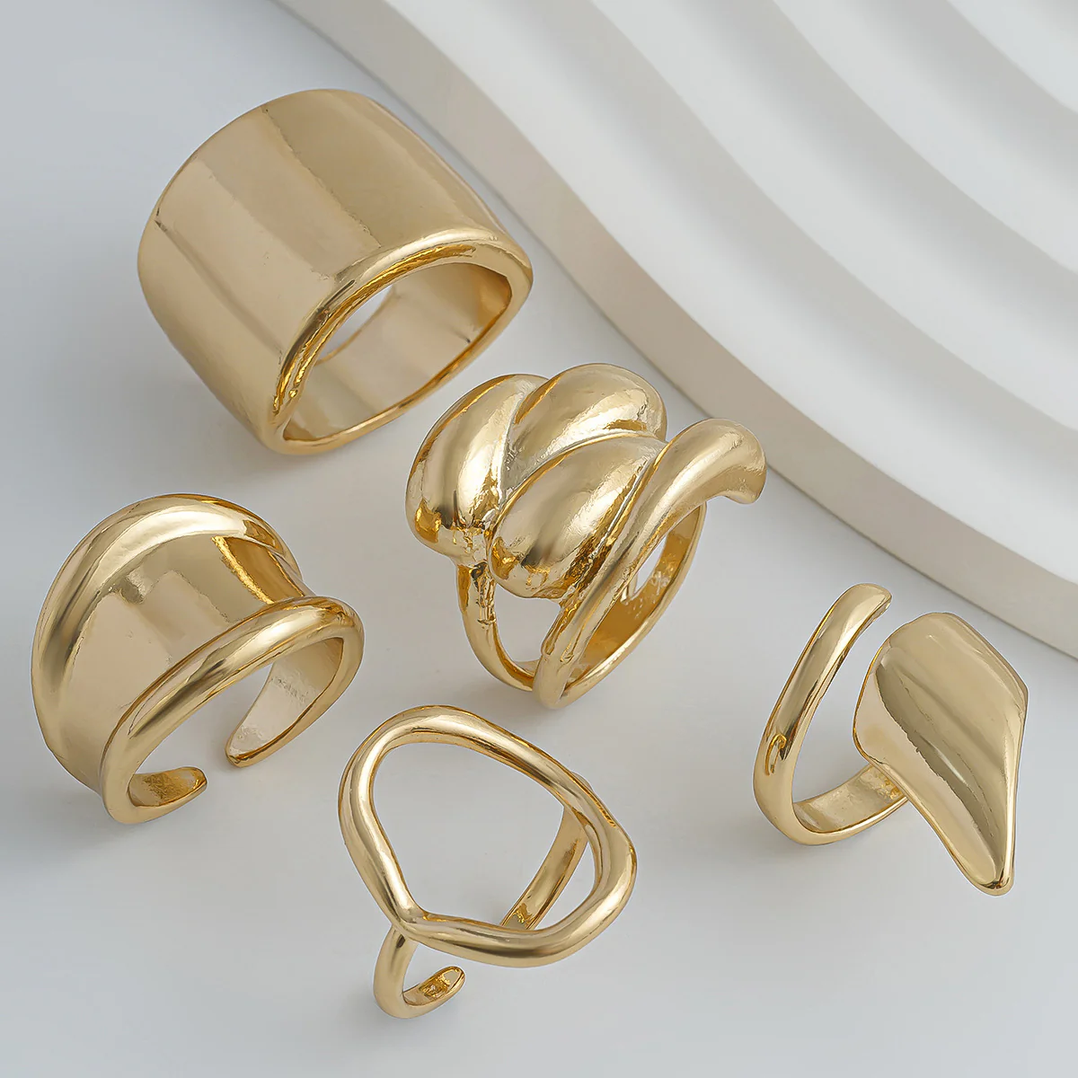 Gold & Silver Geometric Cuff Ring - Image 3