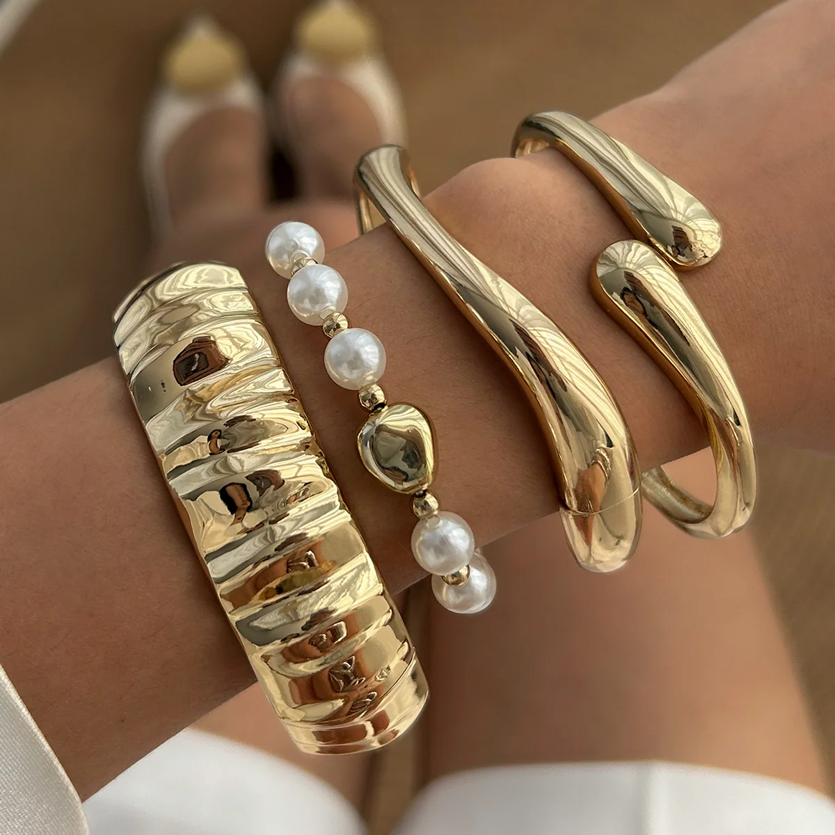 Gold & Silver Metal Bangle Stack - Image 2