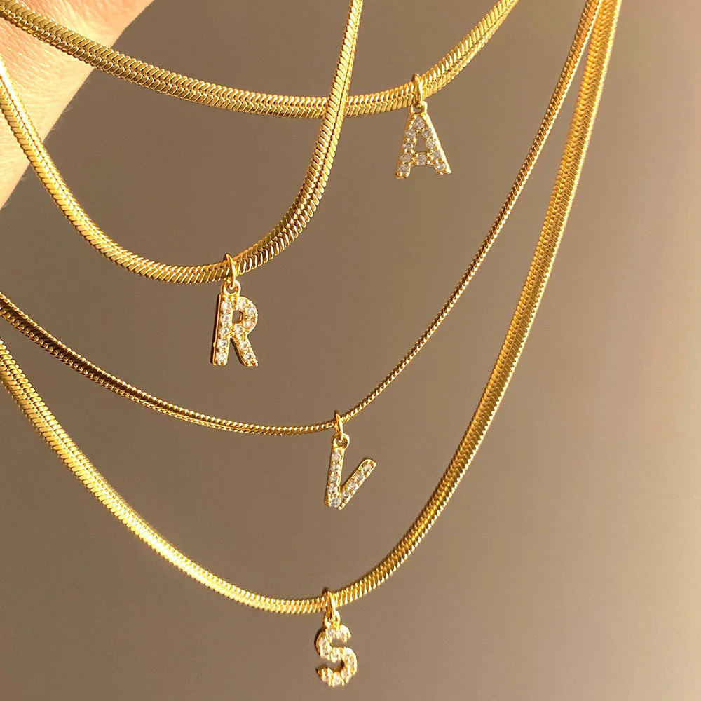 Gold Snake Chain Initial Necklace - Image 24