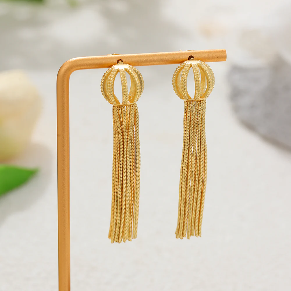 Gold Tassel Chain Earrings - Image 2