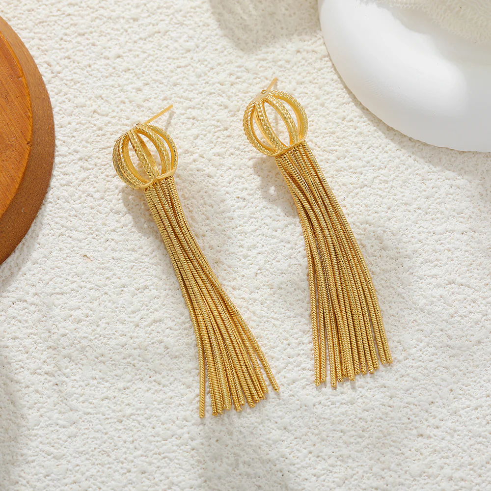 Gold Tassel Chain Earrings - Image 4
