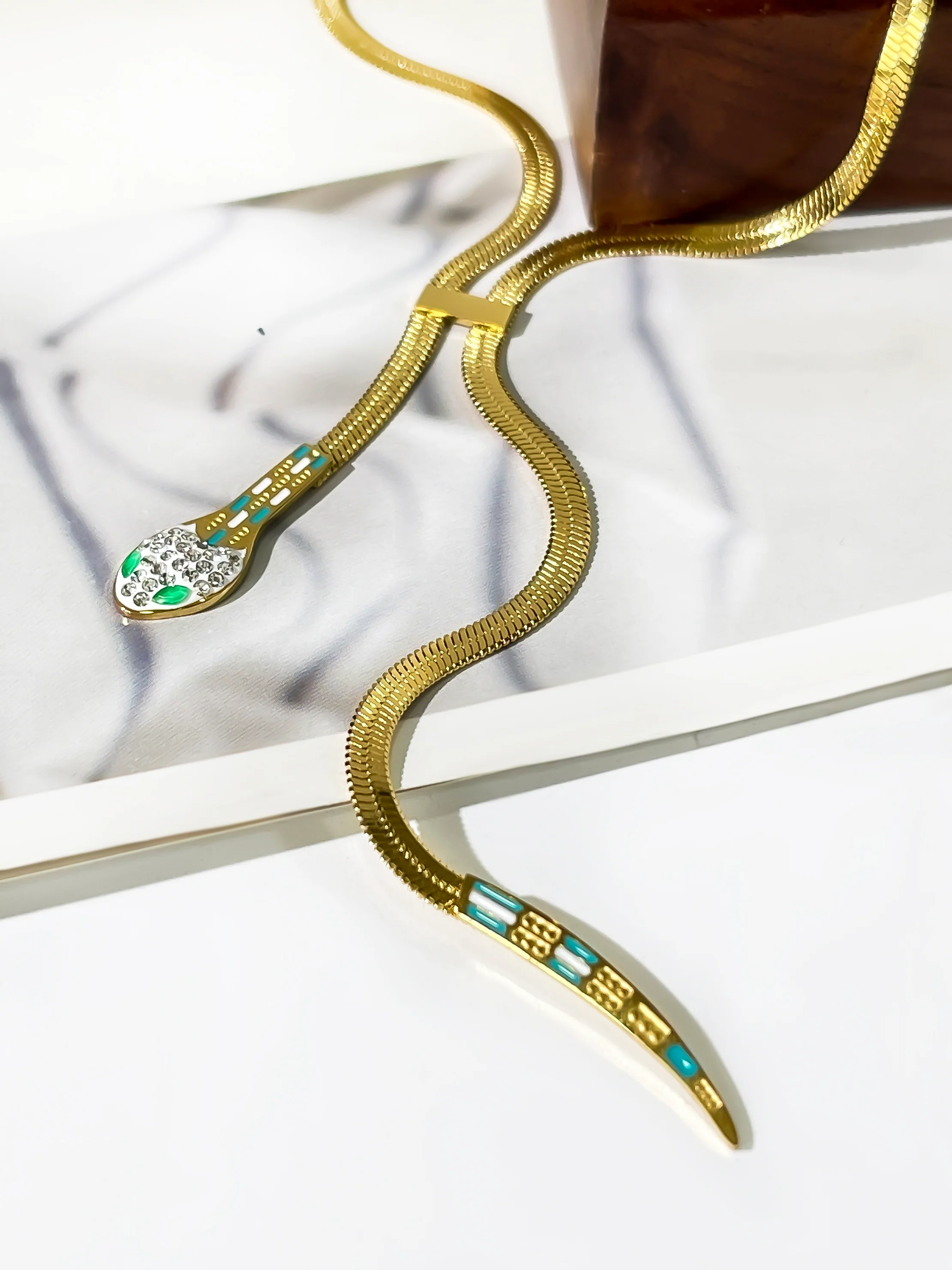 Gold Tassel Snake Chain Necklace - Image 2