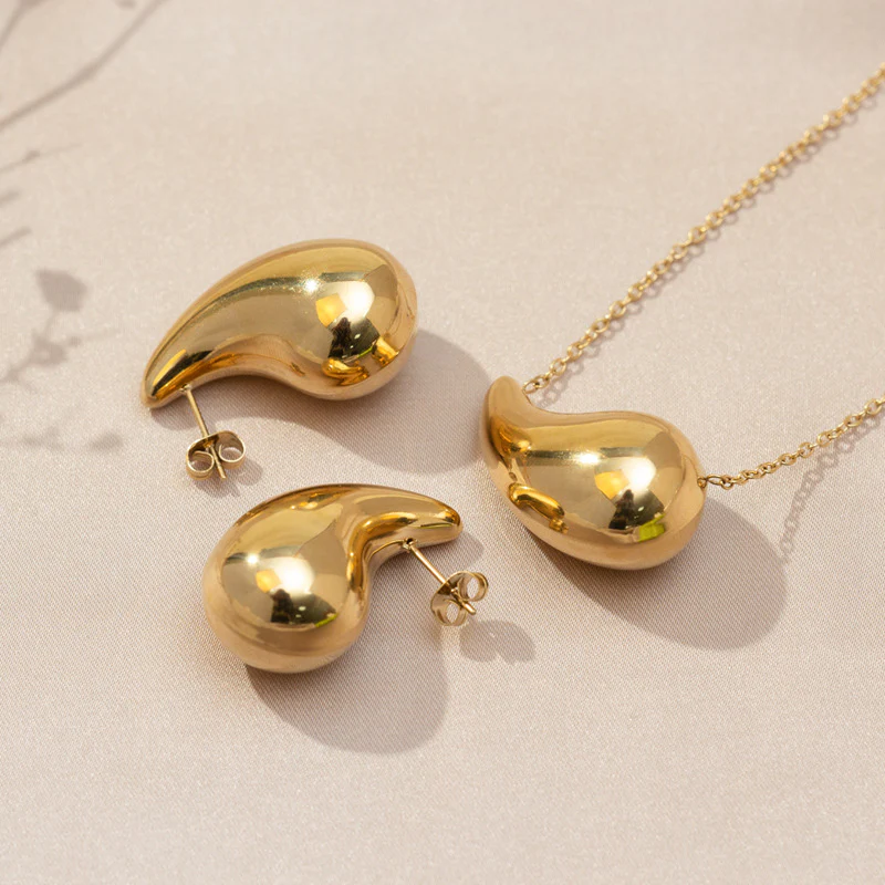 Gold-Tone Abstract Teardrop Necklace & Earring Set - Image 3
