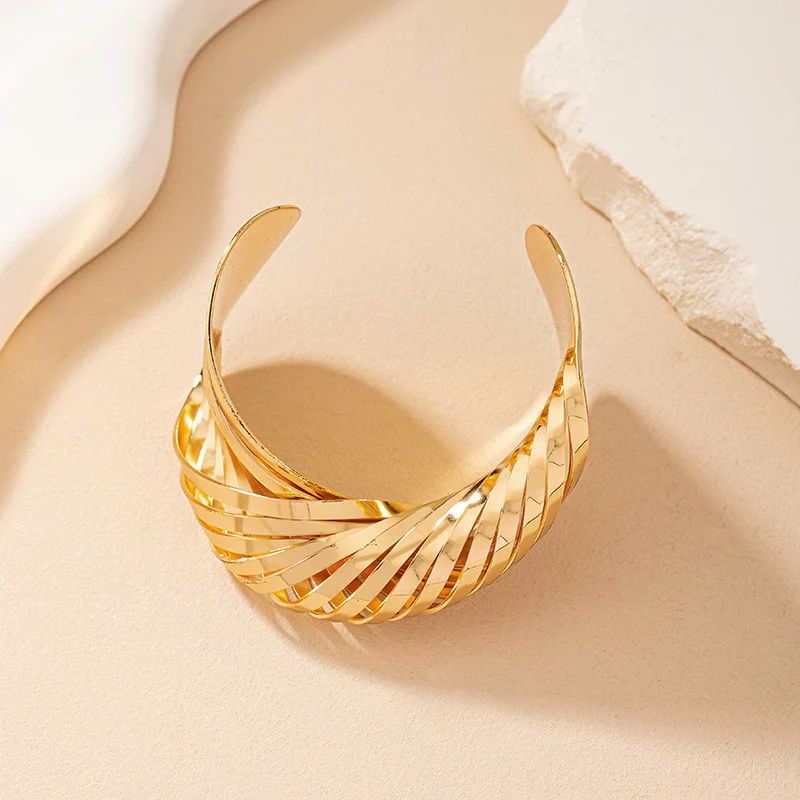 Gold Twisted Wide Statement Cuff - Image 3