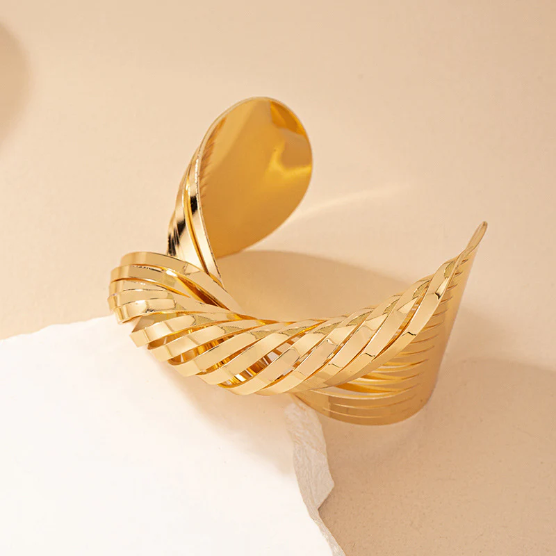 Gold Twisted Wide Statement Cuff - Image 4