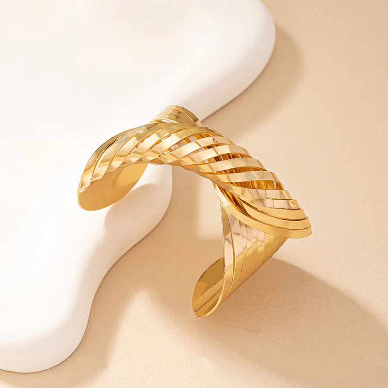 Gold Twisted Wide Statement Cuff - Image 5