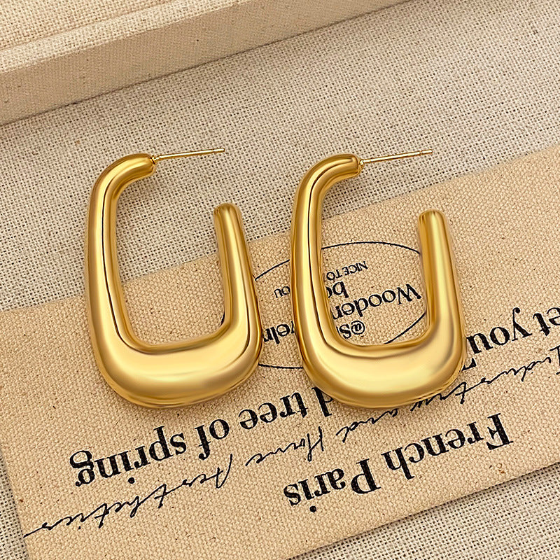 Gold U-Shaped Hoop Earrings - Image 2