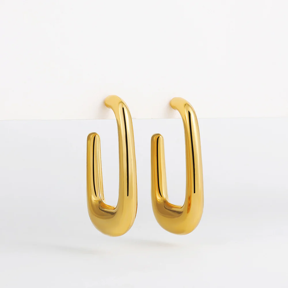 Gold U-Shaped Hoop Earrings - Image 3