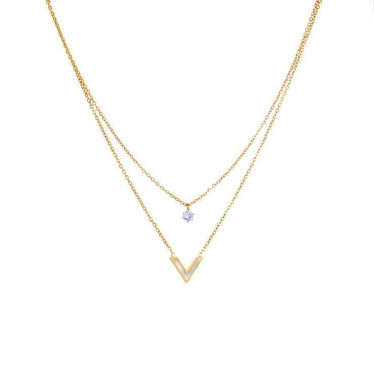 Gold V Drop Pearl Pendant Necklace - Image 3
