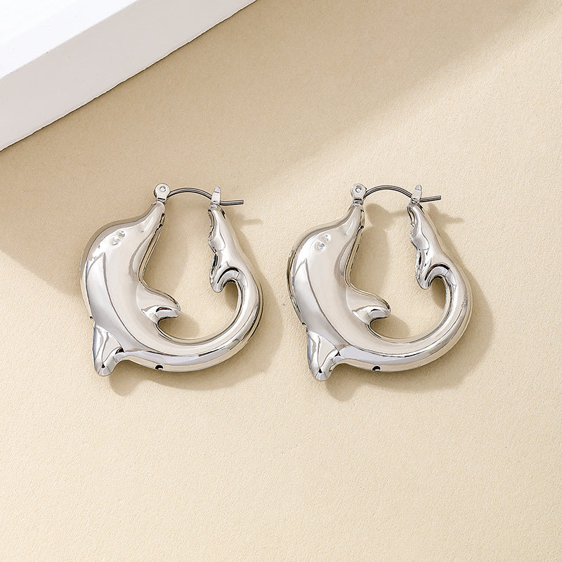 Golden Dolphin Hoop Earrings - Image 3