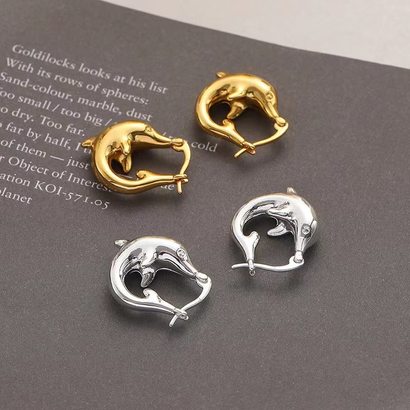 Golden Dolphin Hoop Earrings - Image 4