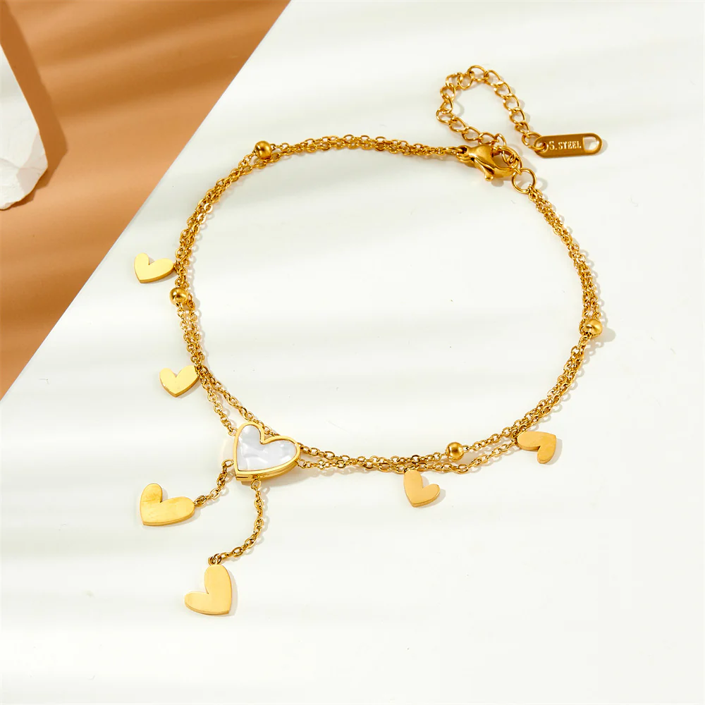 Golden Dunes Heart Charm Anklet - Image 3