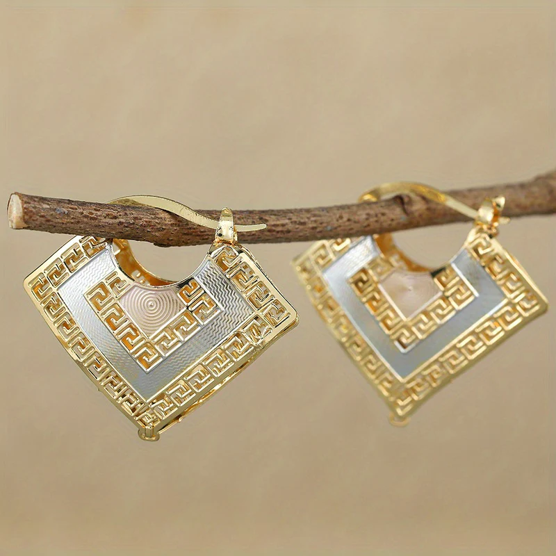 Greek Key Square Hoop Earrings - Image 2