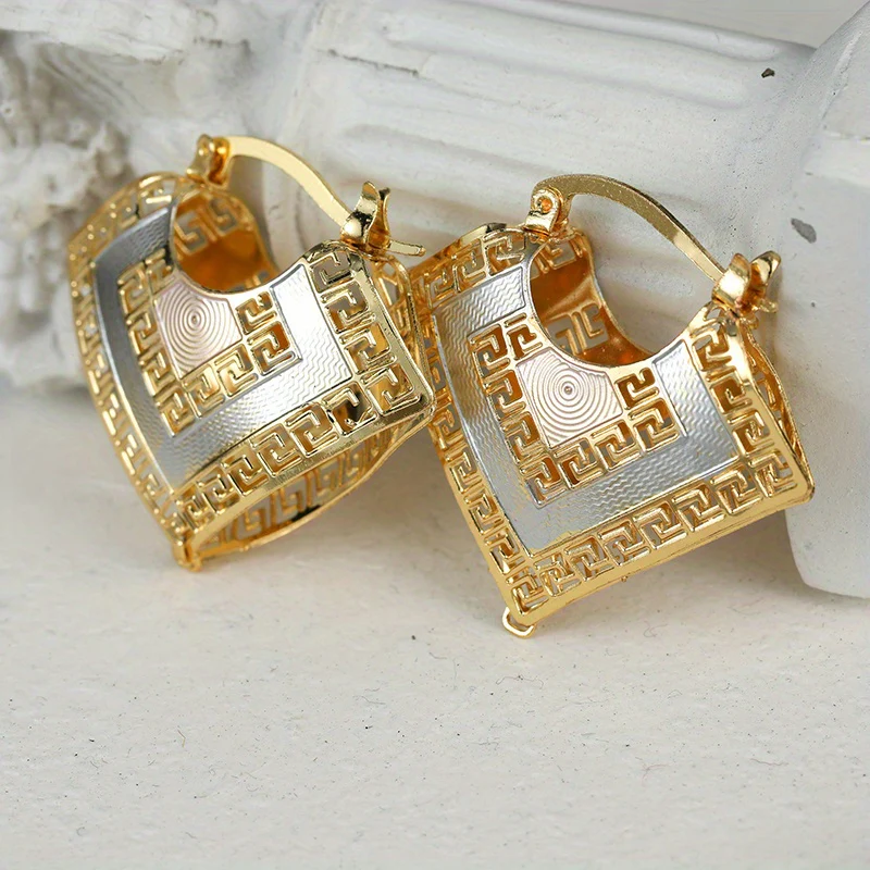 Greek Key Square Hoop Earrings - Image 3