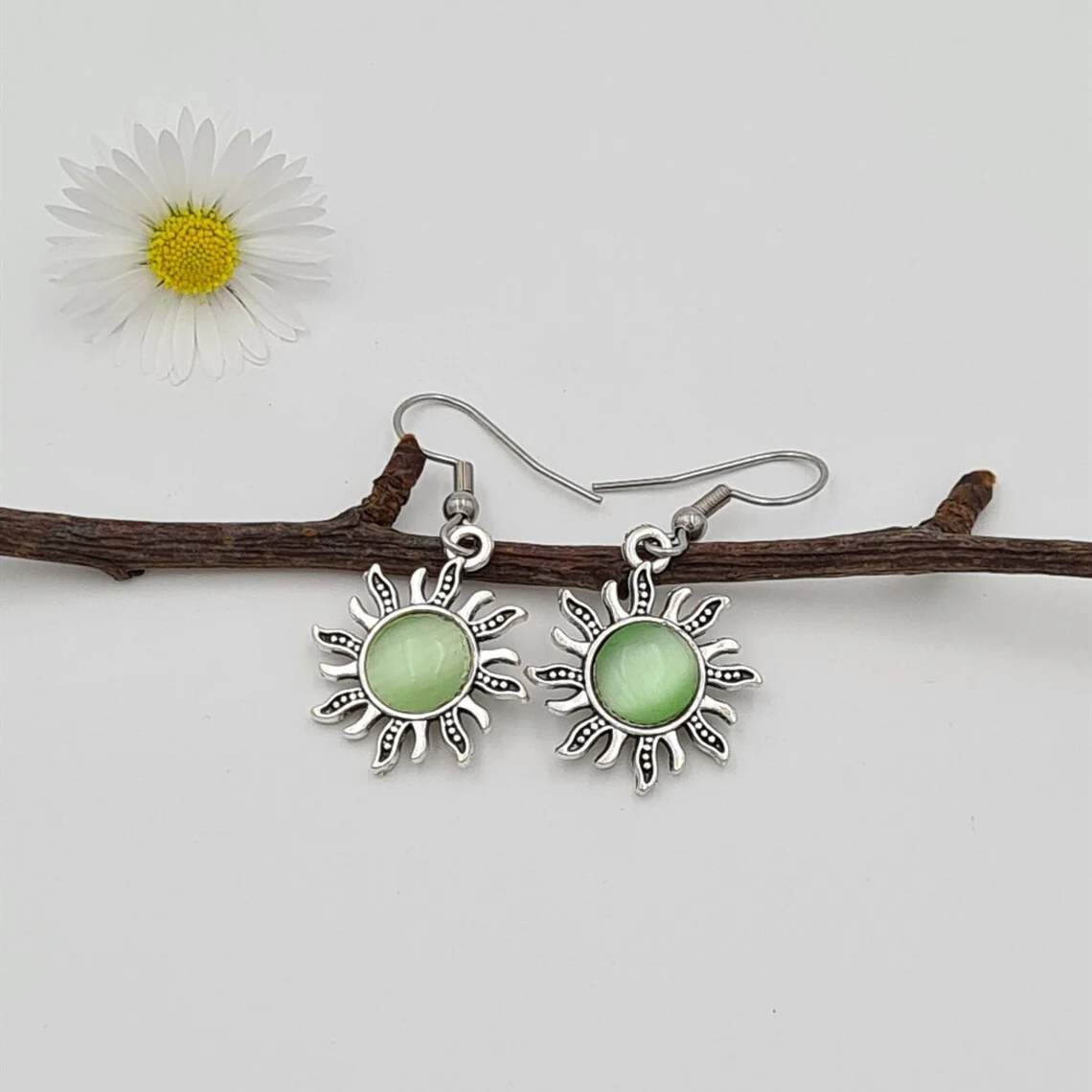 Green Sunburst Drop Earrings - Image 2