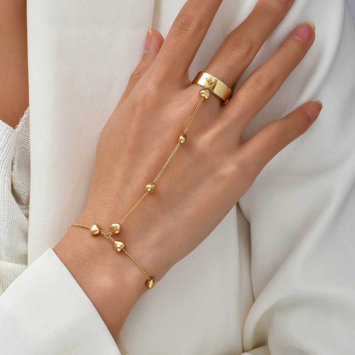 Heart Chain Ring Bracelet