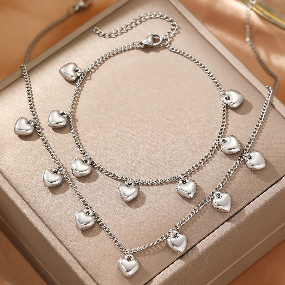 Heart Charm Necklace & Bracelet Set - Image 4