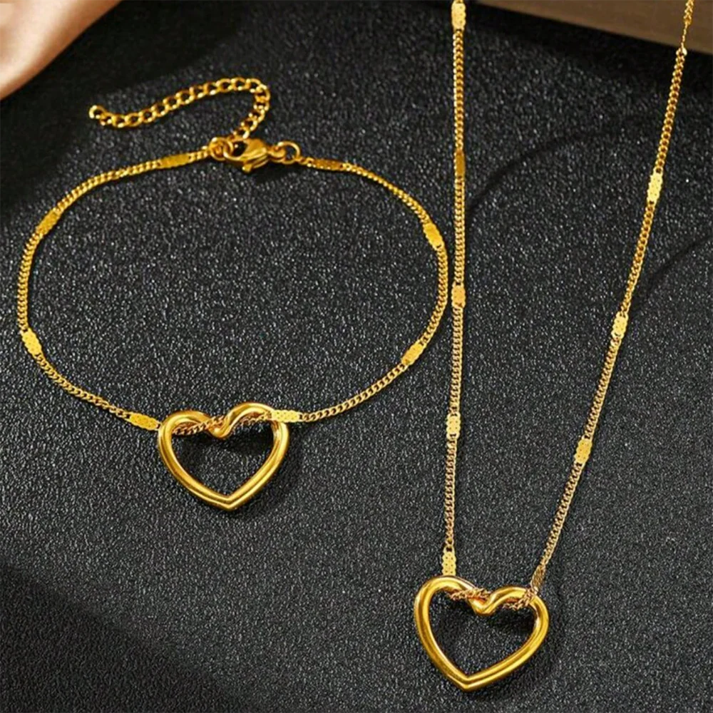 Heart Charm Necklace & Bracelet Set - Image 3