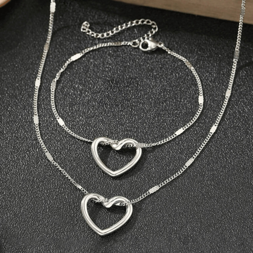 Heart Charm Necklace & Bracelet Set - Image 4