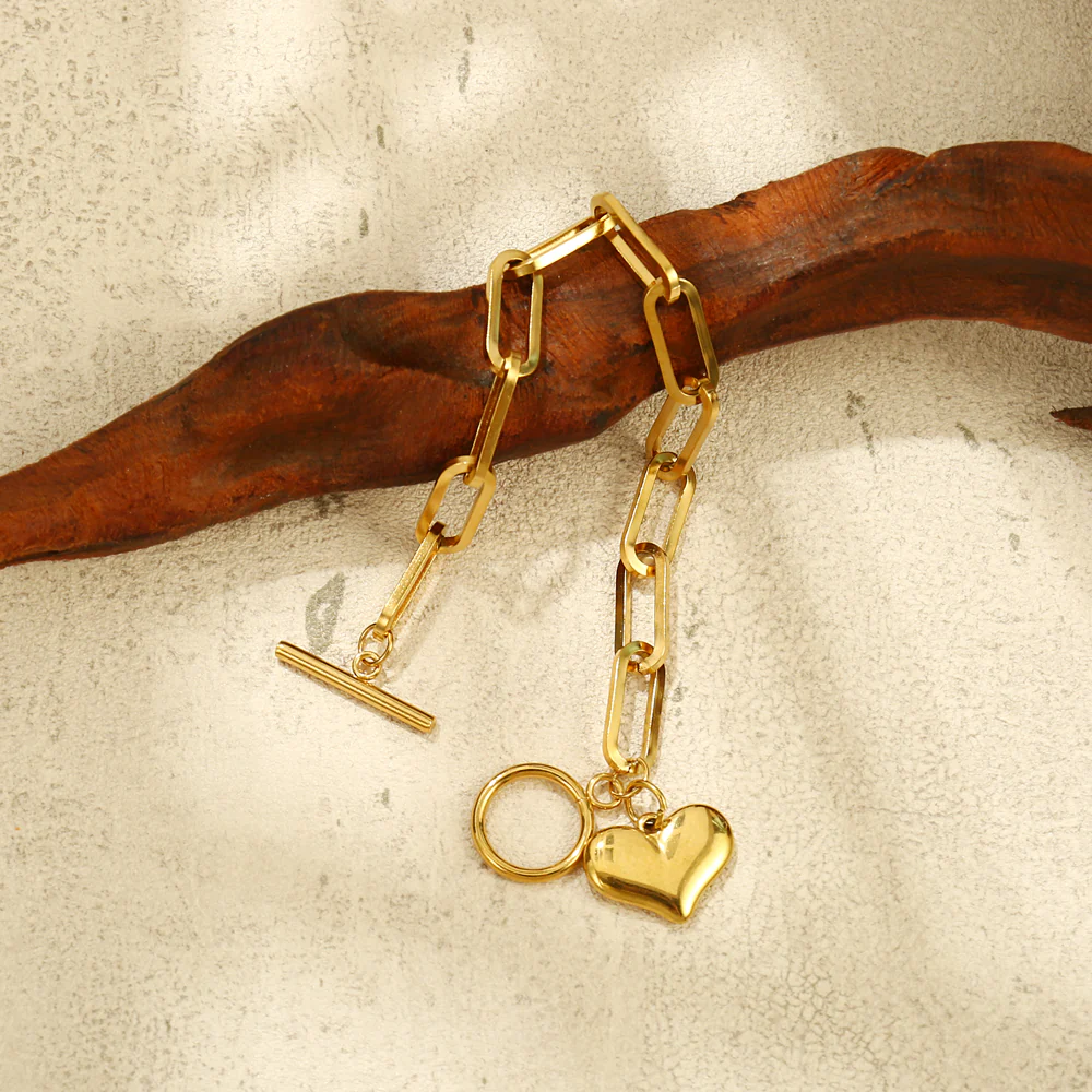 Heart Charm Paperclip Chain Bracelet - Image 2