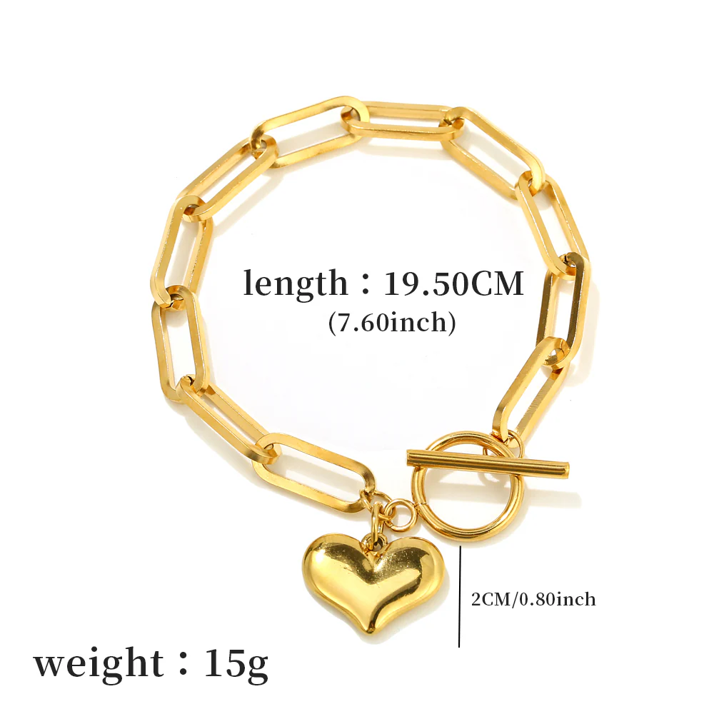 Heart Charm Paperclip Chain Bracelet - Image 3