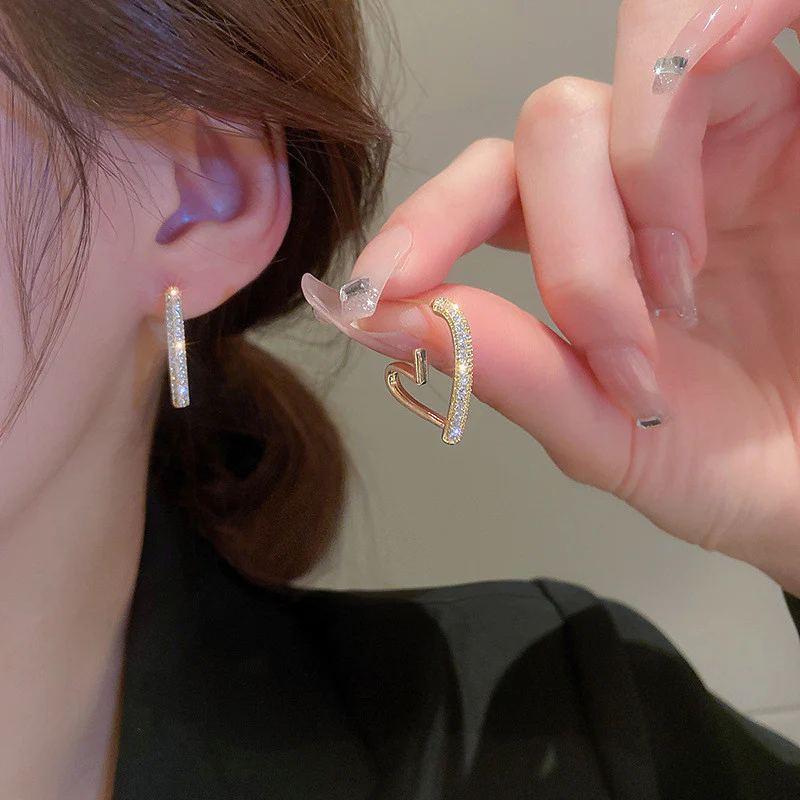 Heart Curve CZ Stud Earrings - Image 2