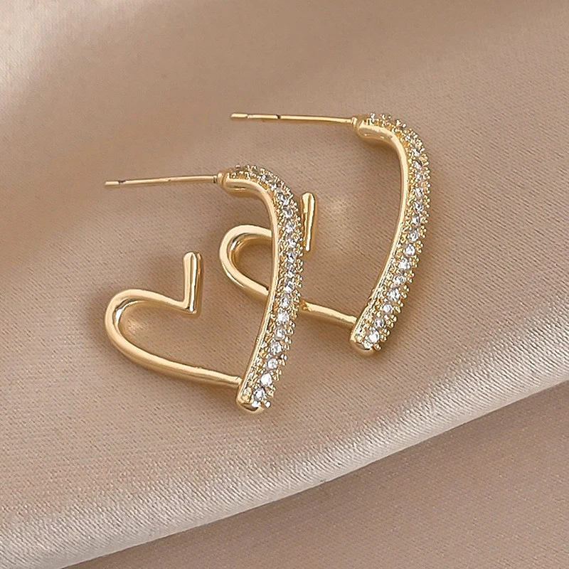 Heart Curve CZ Stud Earrings - Image 3