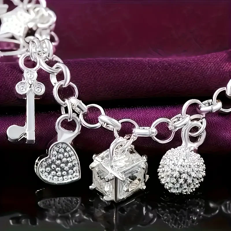 Heart Key Charms Pendant Bracelet - Image 3