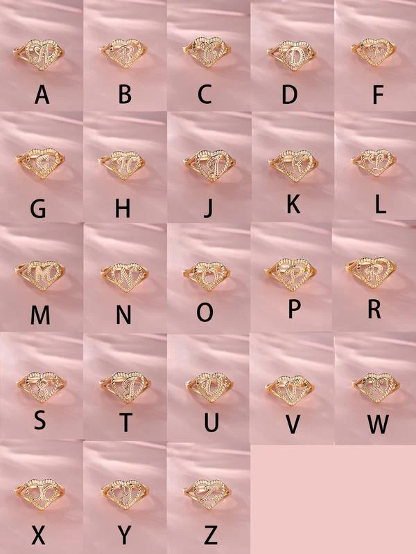 Heart & Letter Design Cuff Ring - Image 2