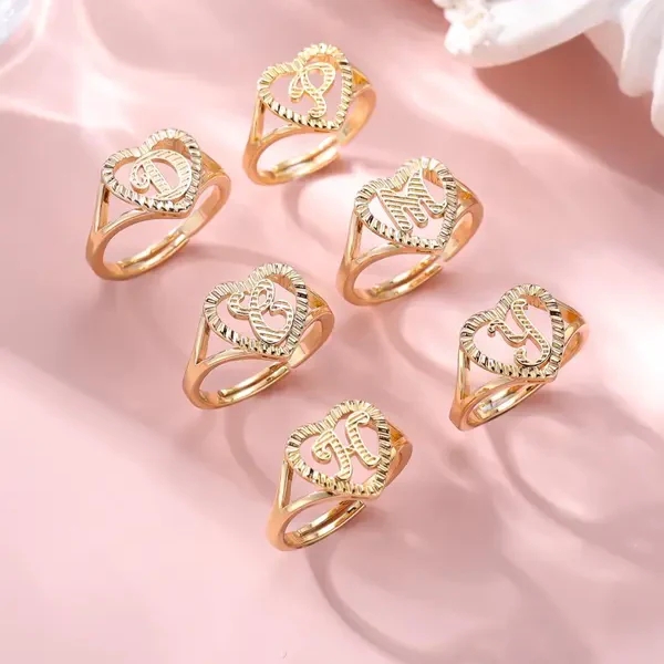 Heart & Letter Design Cuff Ring - Image 4