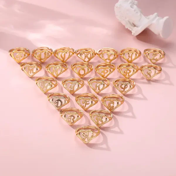 Heart & Letter Design Cuff Ring - Image 5