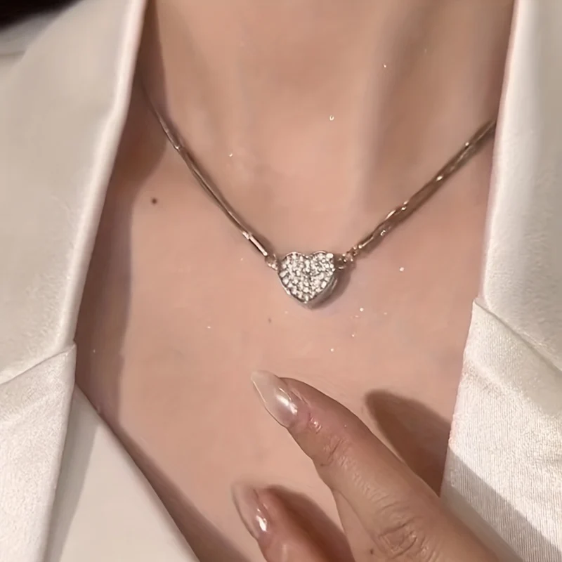 Heart Pendant Sparkle Chain Necklace - Image 2