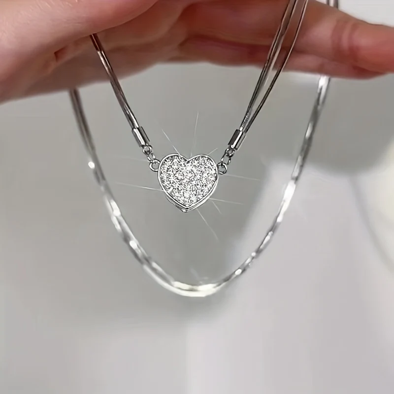Heart Pendant Sparkle Chain Necklace - Image 3