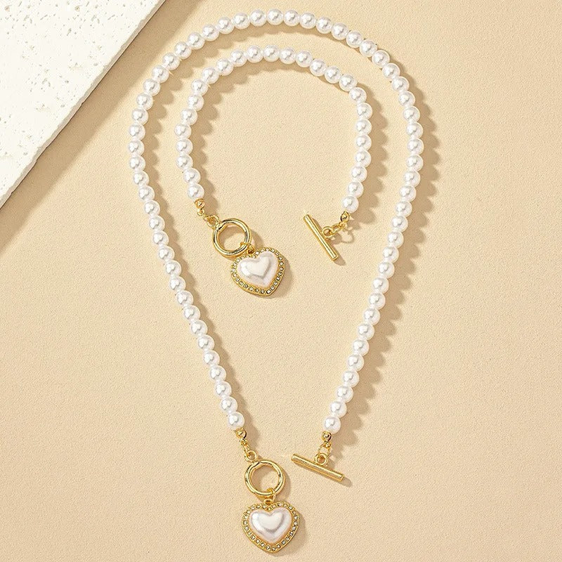 Heart Shaped Pearl Necklace & Bracelet Set - Image 2