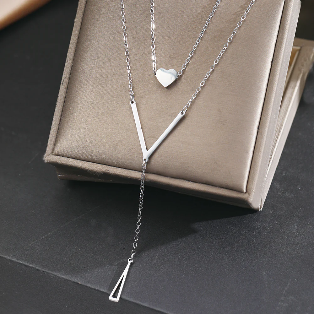 Heart & V Bar Layered Necklace - Image 2