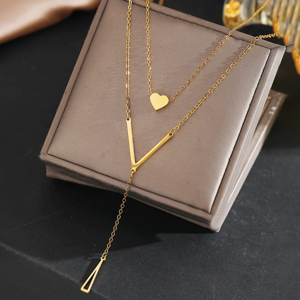 Heart & V Bar Layered Necklace - Image 3