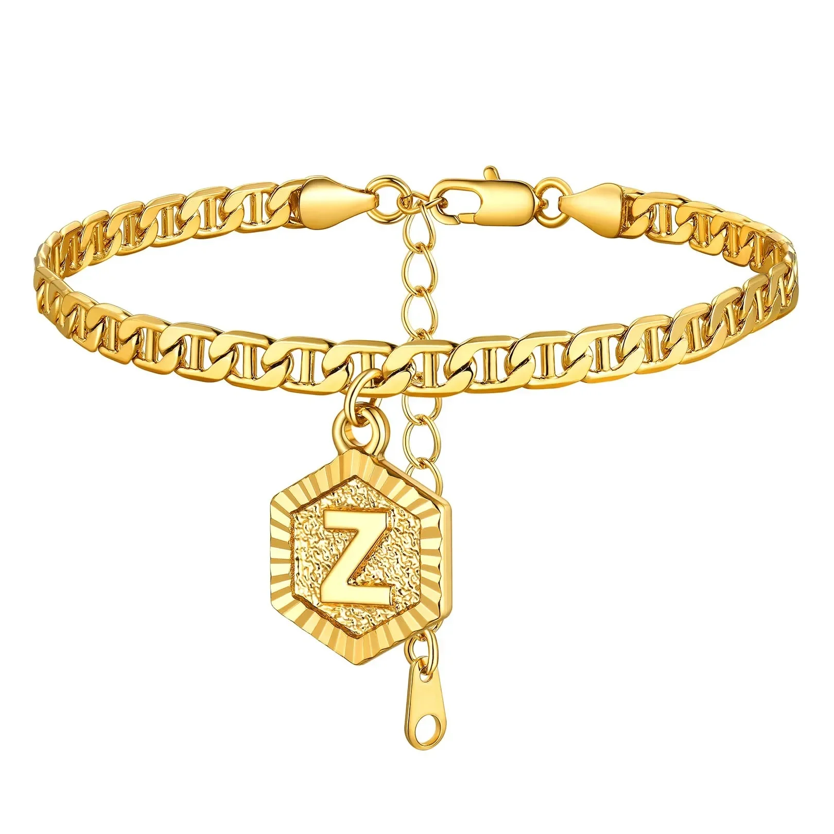 Hexagon Initial Letter Cuban Chain Anklet - Image 27