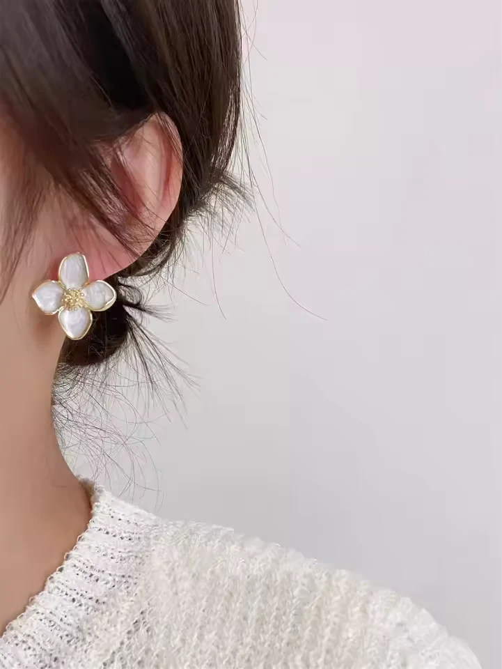 Hibiscus Glazed Flower Earrings - Image 2