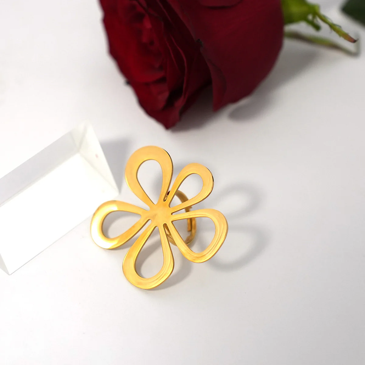 Hollow Flower Stainless Steel Ring - Image 3