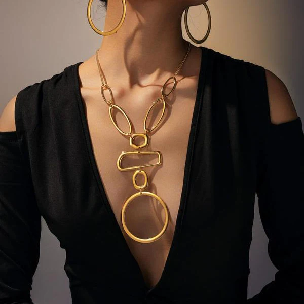Hollow Geometric Necklace and Earring Set - Image 4
