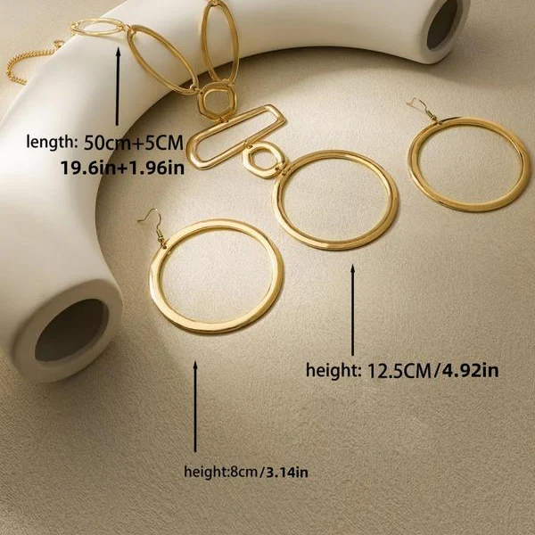 Hollow Geometric Necklace and Earring Set - Image 5