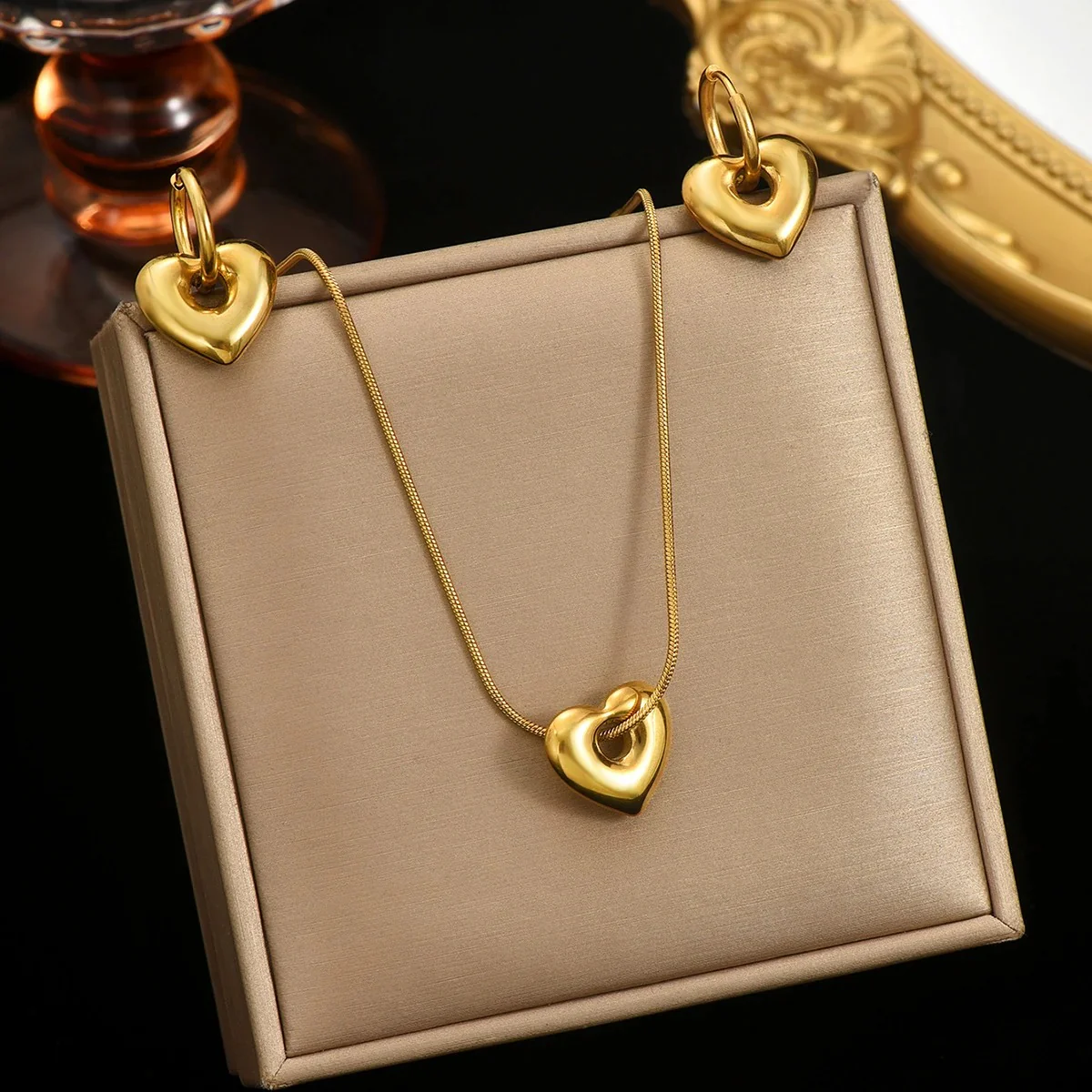 Hollow Heart Necklace & Earring Set - Image 3