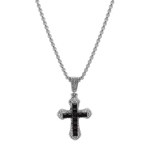 Iced Black Cross Necklace - Image 2