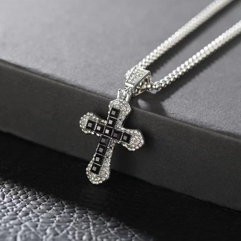 Iced Black Cross Necklace - Image 3