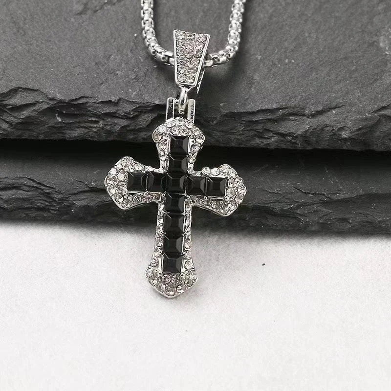 Iced Black Cross Necklace - Image 4