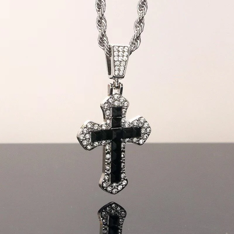 Iced Black Cross Necklace - Image 5