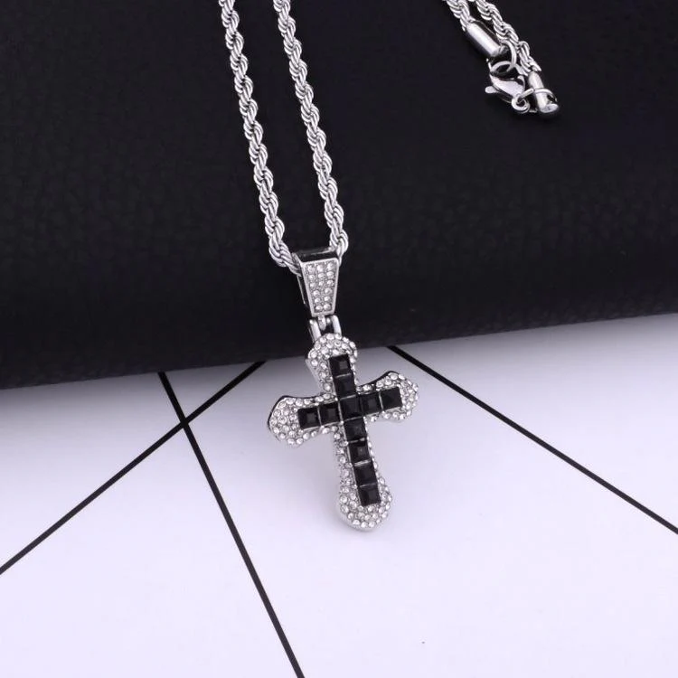 Iced Black Cross Necklace - Image 6