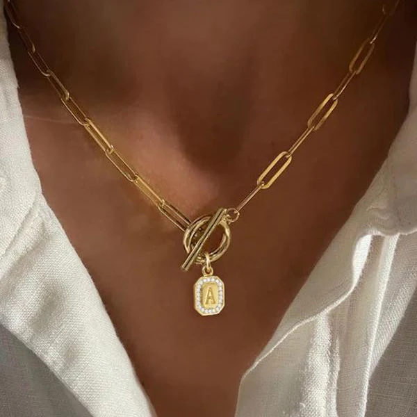 Initial Block Toggle Necklace